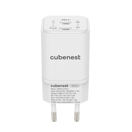 Cubenest PD GaN Nano Adapter 2xUSB-C 100W N2D100