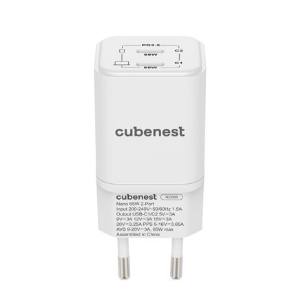 Cubenest PD GaN Nano Adapter 2xUSB-C 65W N2D65