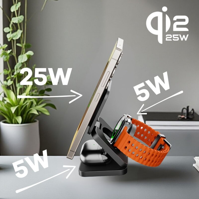 Cubenest Qi2.2 3in1 Faltbares Magnetisches Kabelloses Ladegerät SQS312 Pro Samsung Watch