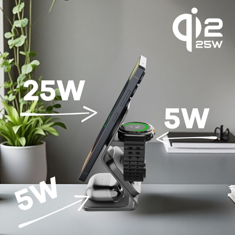 Cubenest Qi2.2 3in1 Magnetisches Kabelloses Ladegerät SQS314 Pro Samsung Watch