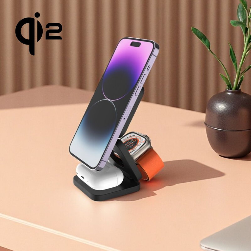 Cubenest Qi2 3in1 Faltbares Magnetisches Kabelloses Ladegerät EQ310 Grau