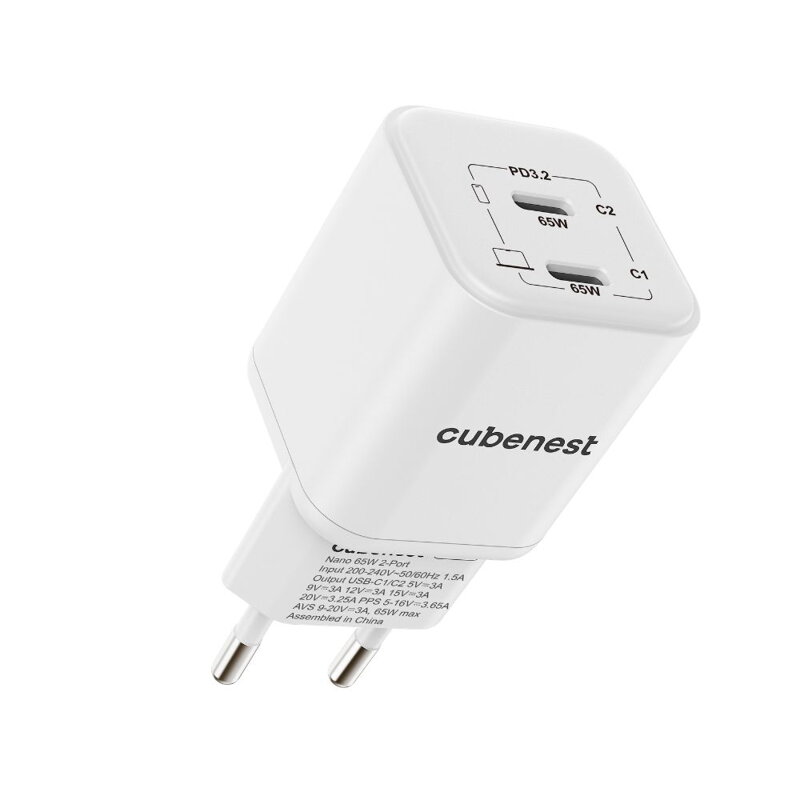 Cubenest PD GaN Nano Adapter 2xUSB-C 65W N2D65