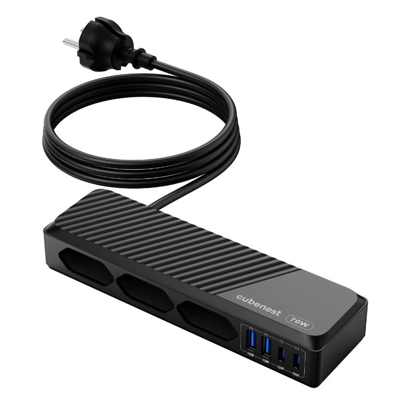 Cubenest PD GaN PowerStrip SlimSline 7in1 Extended USB 70W