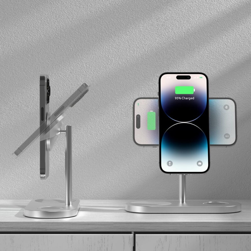 Cubenest 3in1 Magnetisches Kabelloses Ladegerät S313 Pro Silber