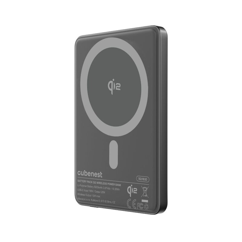 Cubenest Qi2 Magnetische Kabellose Powerbank SlimDual 5000 mAh SQ1B3D Schwarz