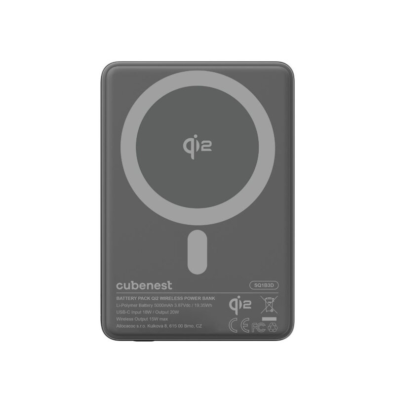 Cubenest Qi2 Magnetische Kabellose Powerbank SlimDual 5000 mAh SQ1B3D Schwarz