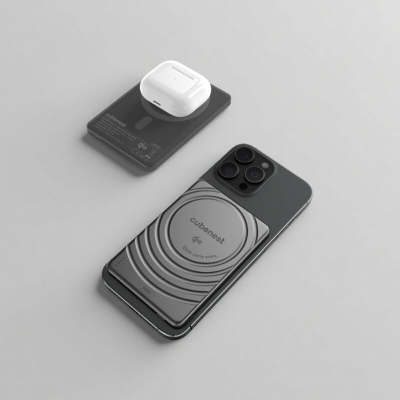 Cubenest Qi2 Magnetische Kabellose Powerbank SlimDual 5000 mAh SQ1B3D Schwarz