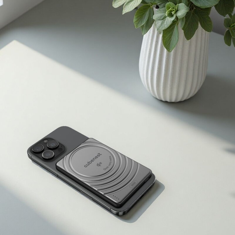 Cubenest Qi2 Magnetische Kabellose Powerbank SlimDual 5000 mAh SQ1B3D Schwarz