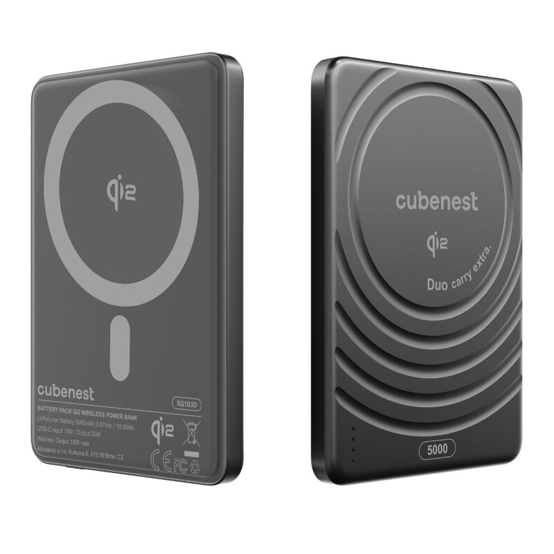 Cubenest Qi2 Magnetische Kabellose Powerbank SlimDual 5000 mAh SQ1B3D Schwarz