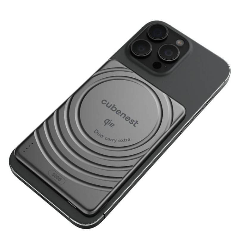 Cubenest Qi2 Magnetische Kabellose Powerbank SlimDual 5000 mAh SQ1B3D Schwarz