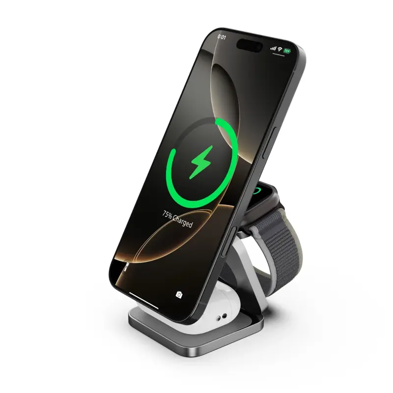 Cubenest Qi2.2 3in1 Faltbares Magnetisches Kabelloses Ladegerät SQ312 Ultra Grau