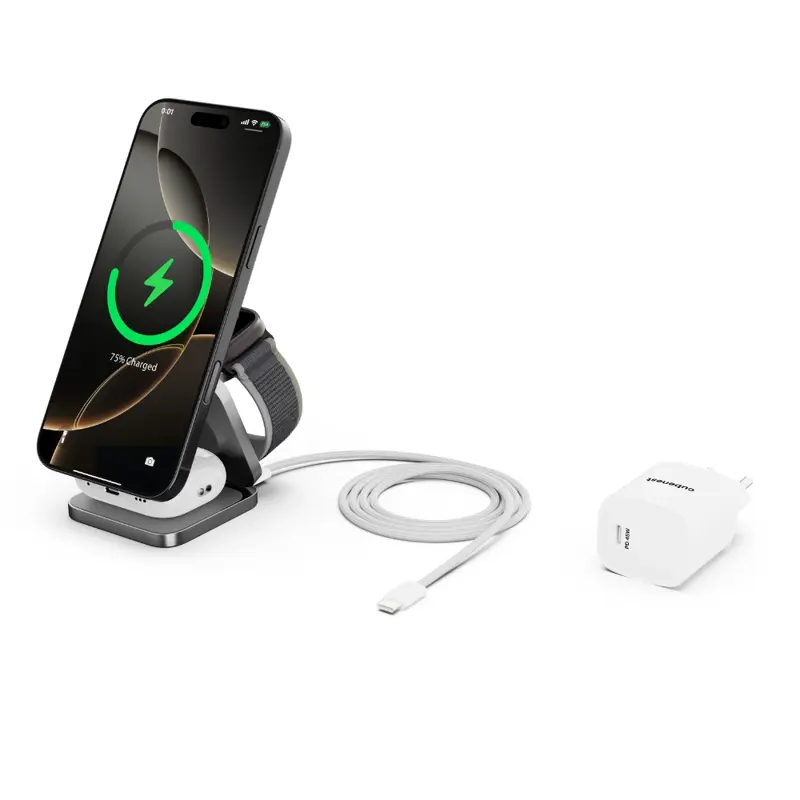 Cubenest Qi2.2 3in1 Faltbares Magnetisches Kabelloses Ladegerät SQ312 Ultra Grau