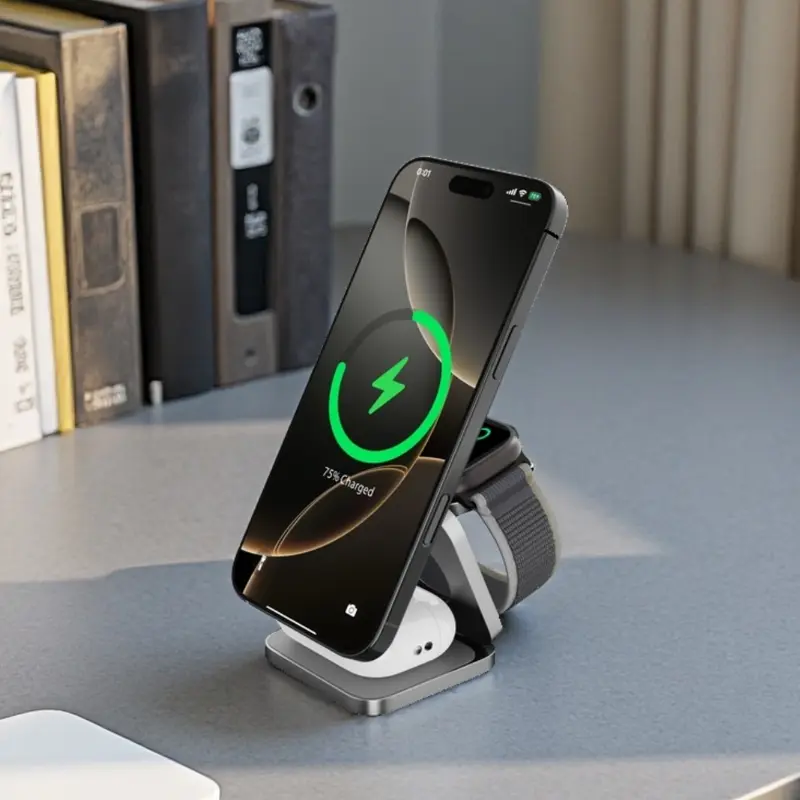 Cubenest Qi2.2 3in1 Faltbares Magnetisches Kabelloses Ladegerät SQ312 Ultra Grau