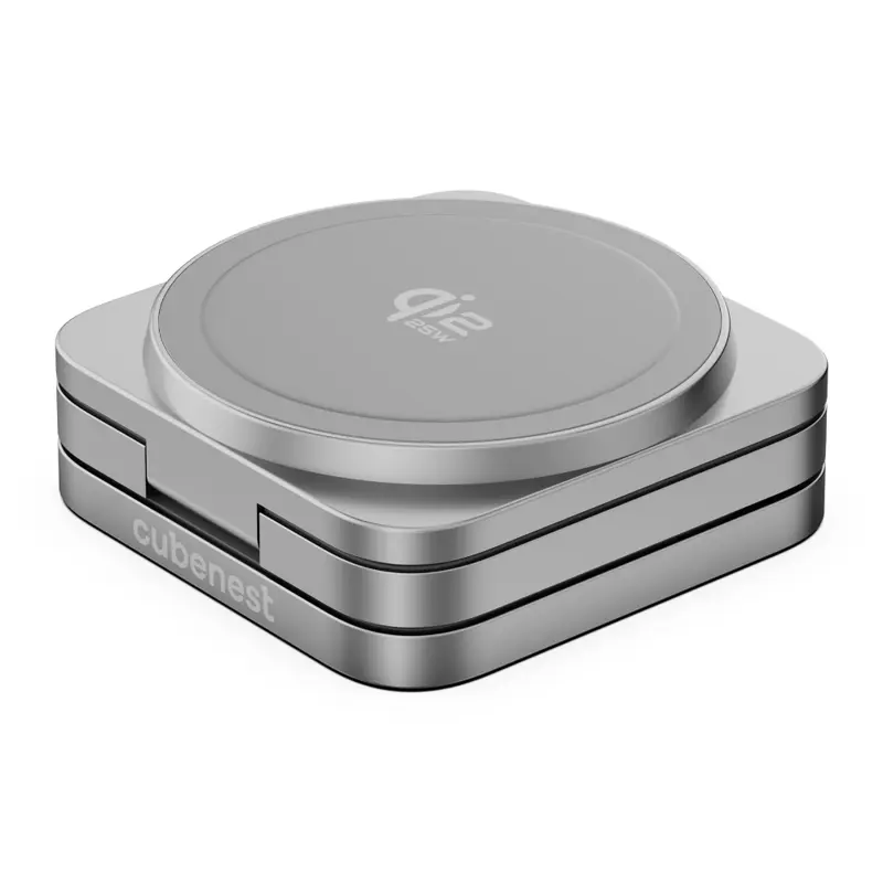 Cubenest Qi2.2 3in1 Faltbares Magnetisches Kabelloses Ladegerät SQ312 Ultra Grau