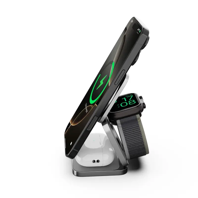 Cubenest Qi2.2 3in1 Faltbares Magnetisches Kabelloses Ladegerät SQ312 Ultra Grau