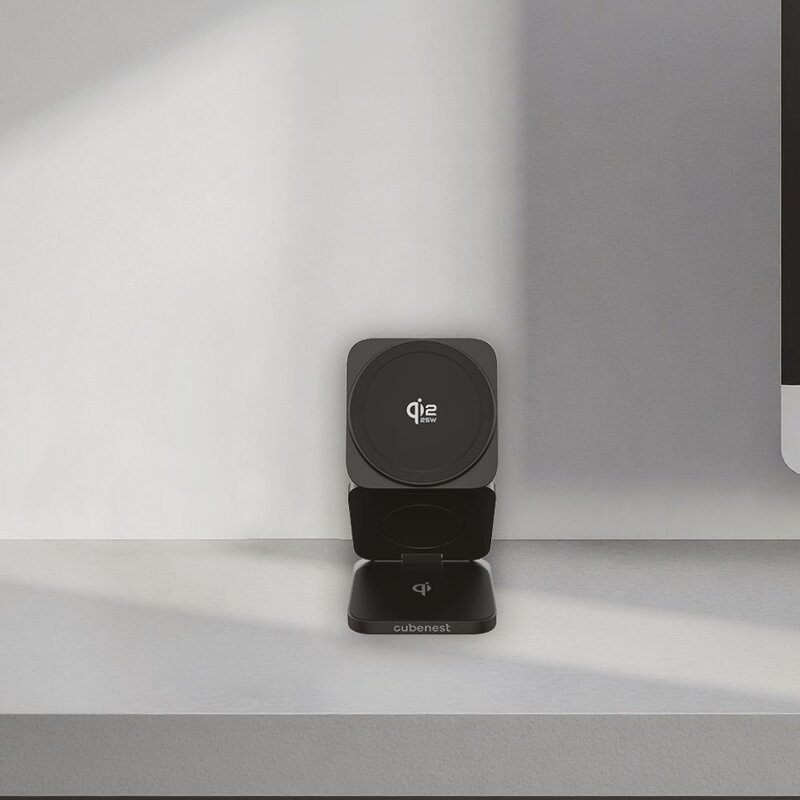 Cubenest Qi2.2 3in1 Faltbares Magnetisches Kabelloses Ladegerät SQ312 Ultra Schwarz