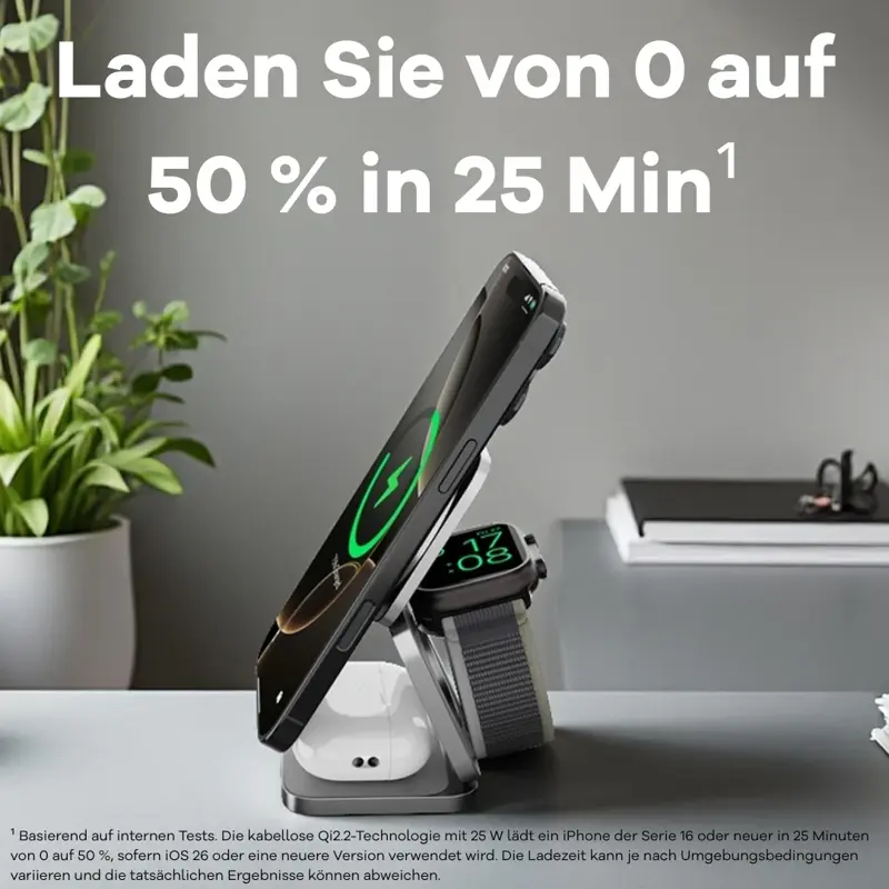 Cubenest Qi2.2 3in1 Faltbares Magnetisches Kabelloses Ladegerät SQ312 Ultra Grau