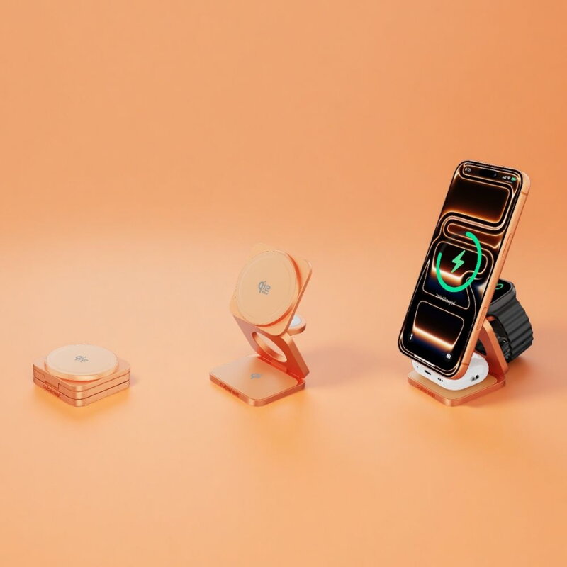 Cubenest Qi2.2 3in1 Faltbares Magnetisches Kabelloses Ladegerät SQ312 Ultra Orange