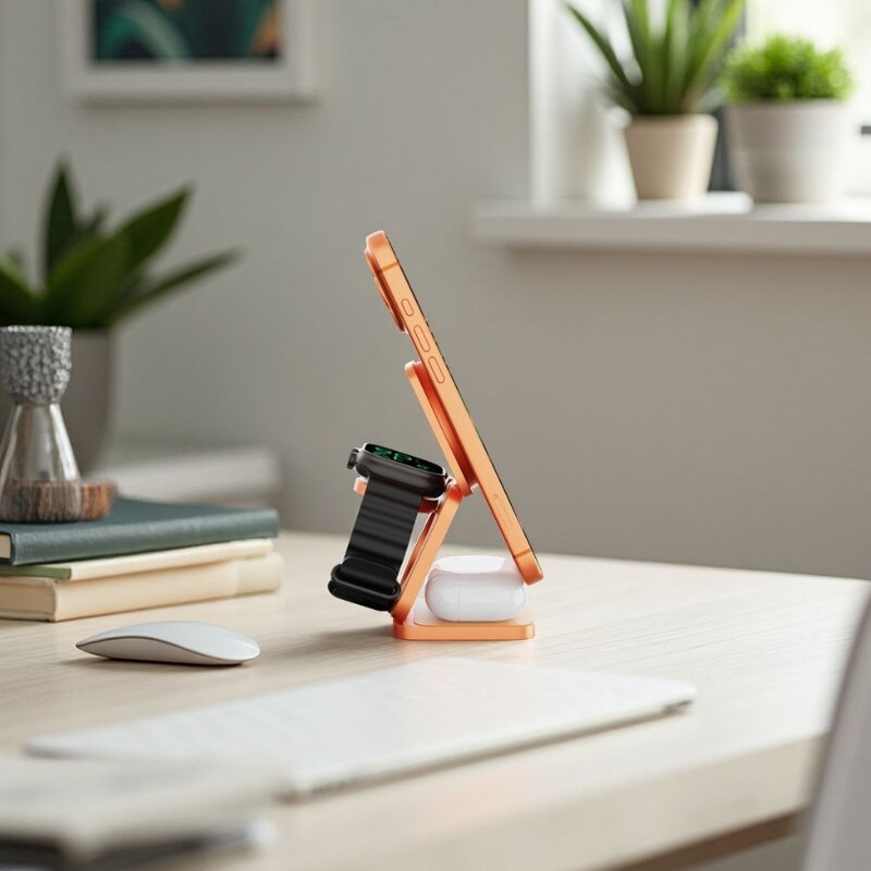 Cubenest Qi2.2 3in1 Faltbares Magnetisches Kabelloses Ladegerät SQ312 Ultra Orange