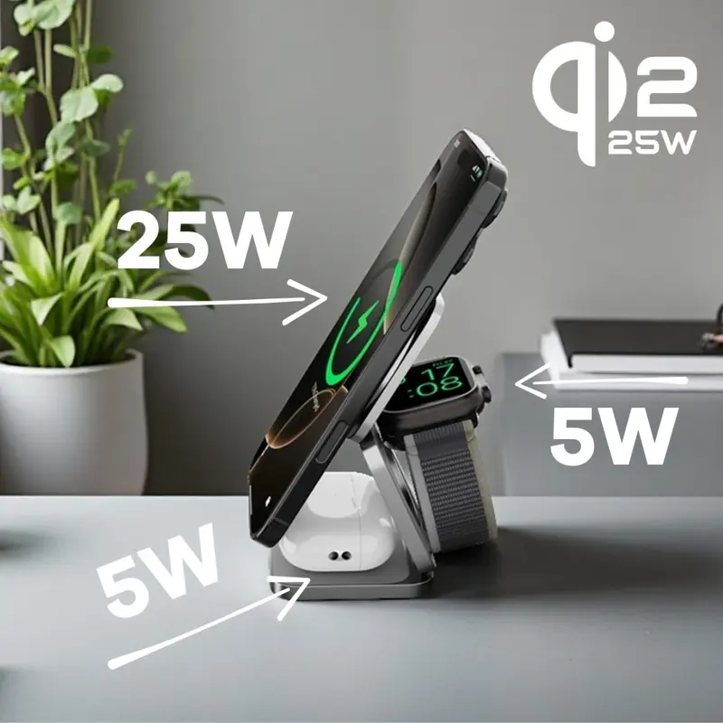 Cubenest Qi2.2 3in1 Faltbares Magnetisches Kabelloses Ladegerät SQ312 Ultra Grau