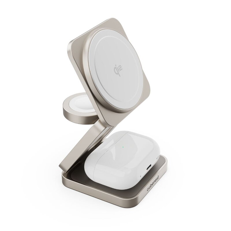 Cubenest Qi2 3in1 Faltbares Magnetisches Kabelloses Ladegerät SQ312 Pro Titan