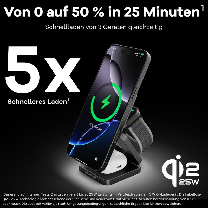 Cubenest Qi2.2 3in1 Faltbares Magnetisches Kabelloses Ladegerät SQ312 Pro Schwarz