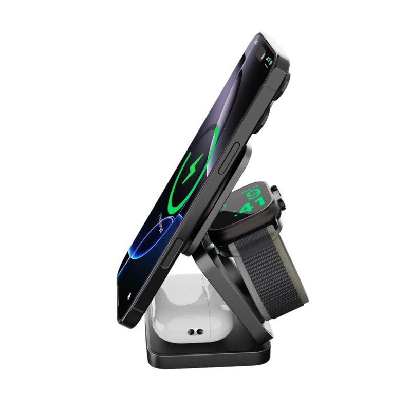 Cubenest Qi2.2 3in1 Faltbares Magnetisches Kabelloses Ladegerät SQ312 Pro Schwarz