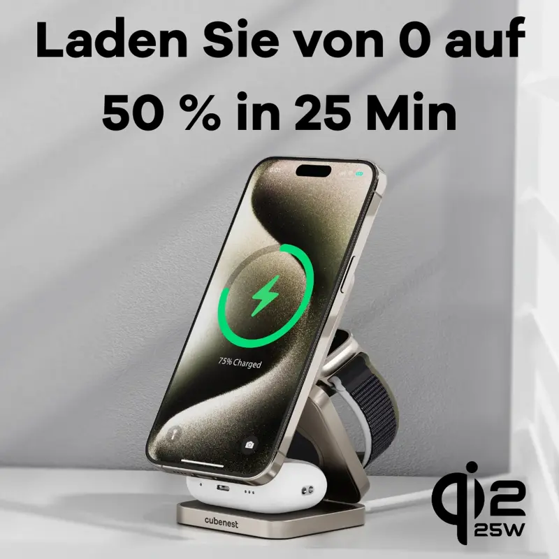 Cubenest Qi2.2 3in1 Faltbares Magnetisches Kabelloses Ladegerät SQ312 Pro Titan