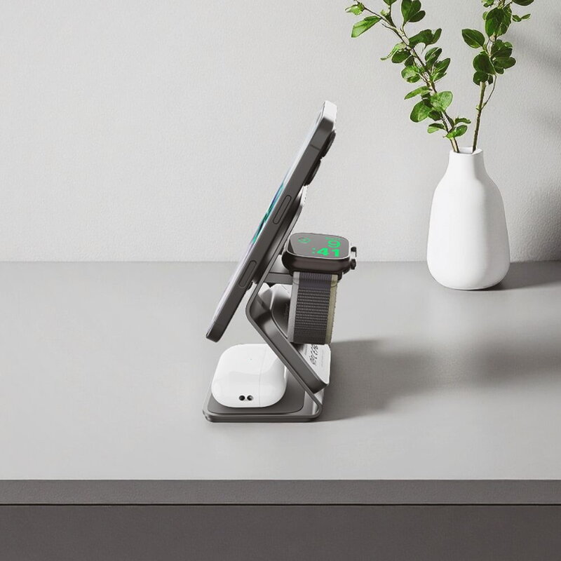 Cubenest Qi2.2 3in1 Magnetisches Kabelloses Ladegerät SQ314 Grau