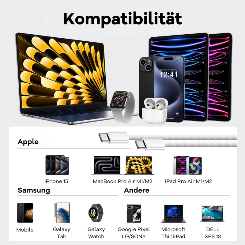 Cubenest USB-C/USB-C Kabel 60W 1m 2Stk.